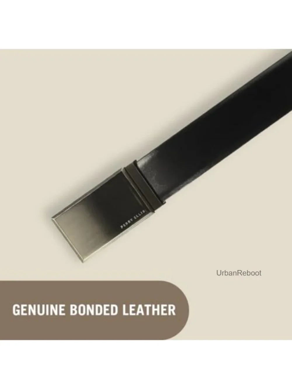 Men's 100% Bonded Leather Reversible Belt with Silver Plaque Buckle